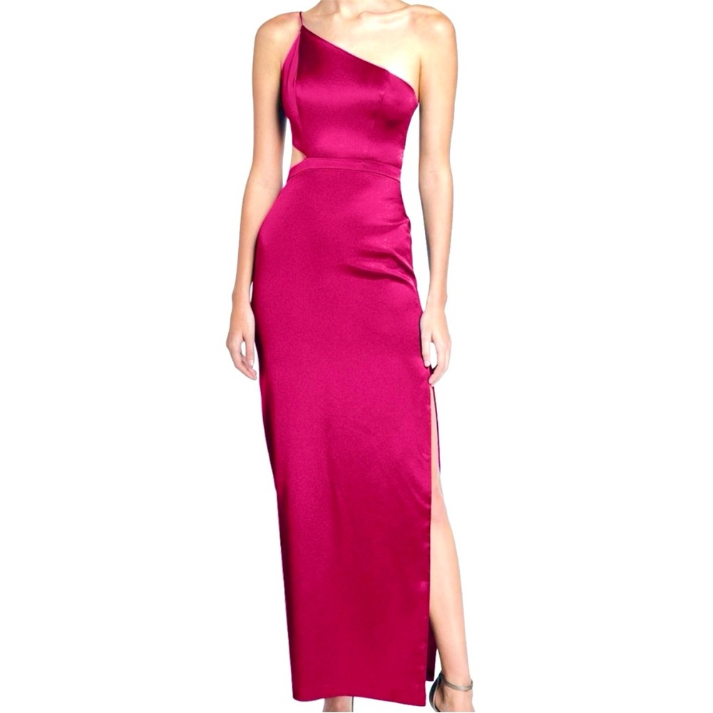 Elegant One Shoulder cutout Pink maxi Dress XS Aidan Mattox 0